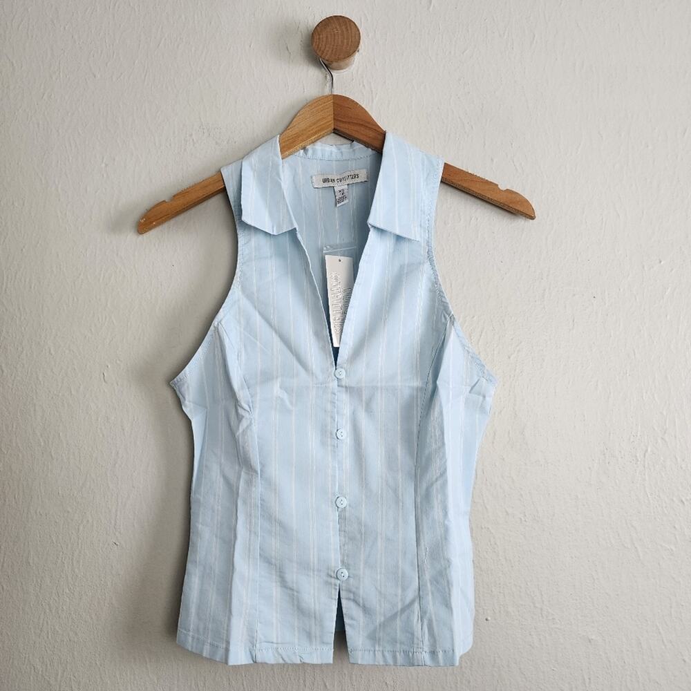 Urban Outfitters UO Blue & White Striped Button Down Sleeveless Tank Top | XS - Picture 3 of 10